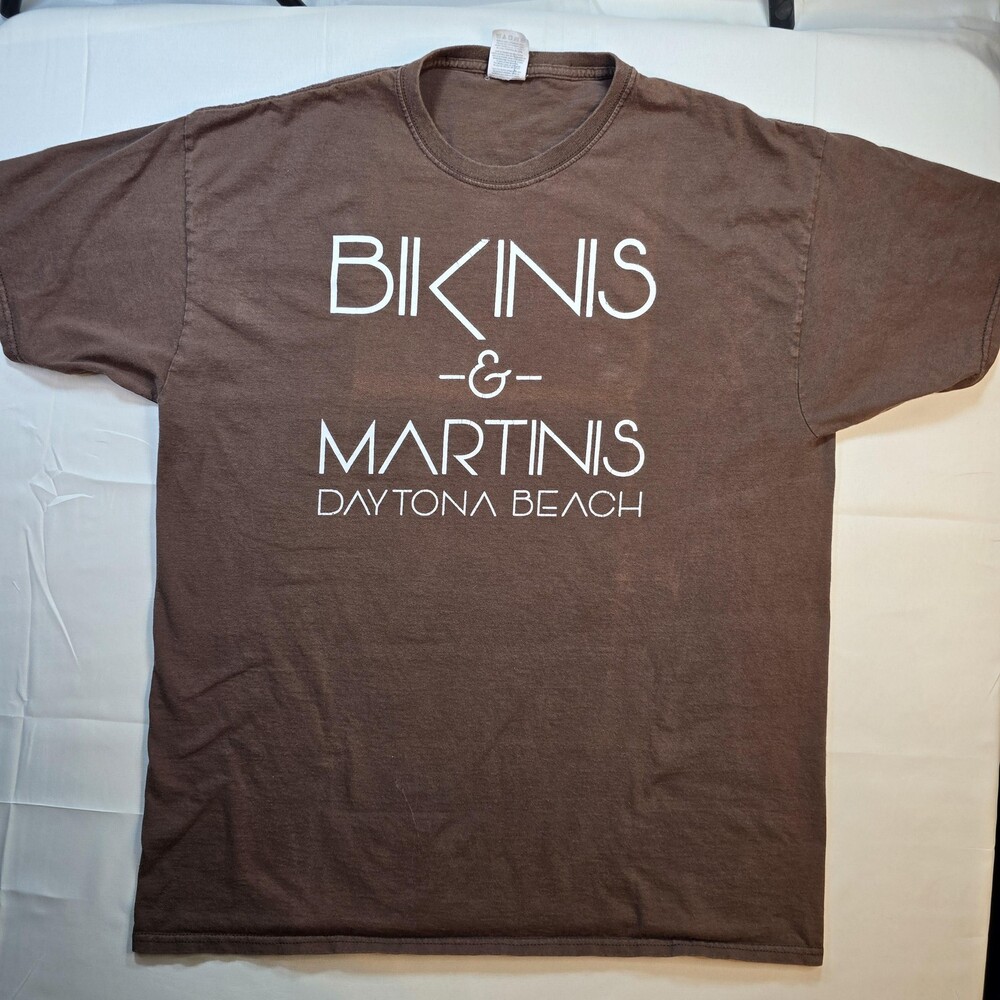 Vintage Bikinis & Martinis Daytona Beach Shirt Mens XL Brown Fruit of the Loom